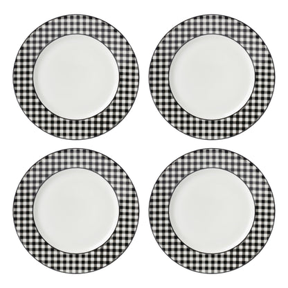 Service d'assiettes de table en porcelaine Lenox Gingham noir pour Halloween, ensemble pour 4 personnes