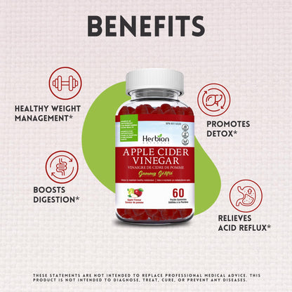 Herbion Naturals Apple Cider Vinegar Gummy with Folic Acid, Pomegranate, Beetroot & vitamin B12, source of Antioxidants to maintain Good Health & Metabolism, 60 Pectin Gummies for Adults, Apple Flavour - Available at All In One Marketplace Canada