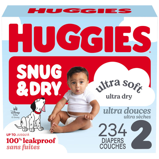 Huggies Size 2 Diapers, Snug & Dry Baby Diapers, Size 2 (12-18 lbs), 234 Count, Packaging May Vary