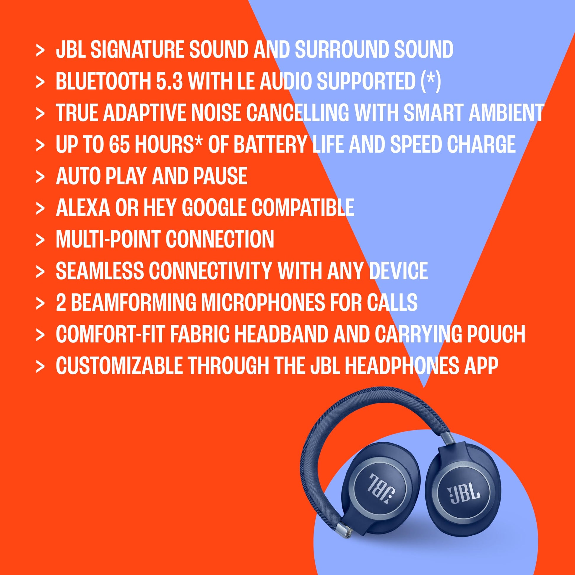 JBL Live 770NC - Wireless Over-Ear Headphones with True Adaptive Noise Cancelling with Smart Ambient, Up to 65 Hours of Battery Life, Comfort-fit Fabric Headband & Carrying Pouch (Black) - Available at All In One Marketplace Canada