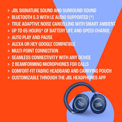 JBL Live 770NC - Wireless Over-Ear Headphones with True Adaptive Noise Cancelling with Smart Ambient, Up to 65 Hours of Battery Life, Comfort-fit Fabric Headband & Carrying Pouch (Black) - Available at All In One Marketplace Canada