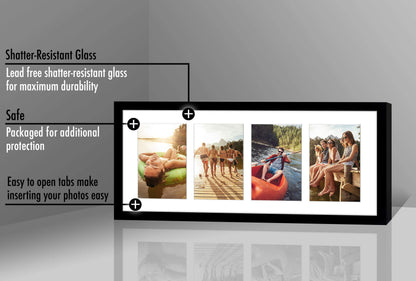 Americanflat 4x6 Collage Picture Frame with Shatter-Resistant Glass - Fits Four 4x6 Photos or Use as One 8x20 Picture Frame - Signature Collection - Collage Frames for Wall Display - Black Americanflat