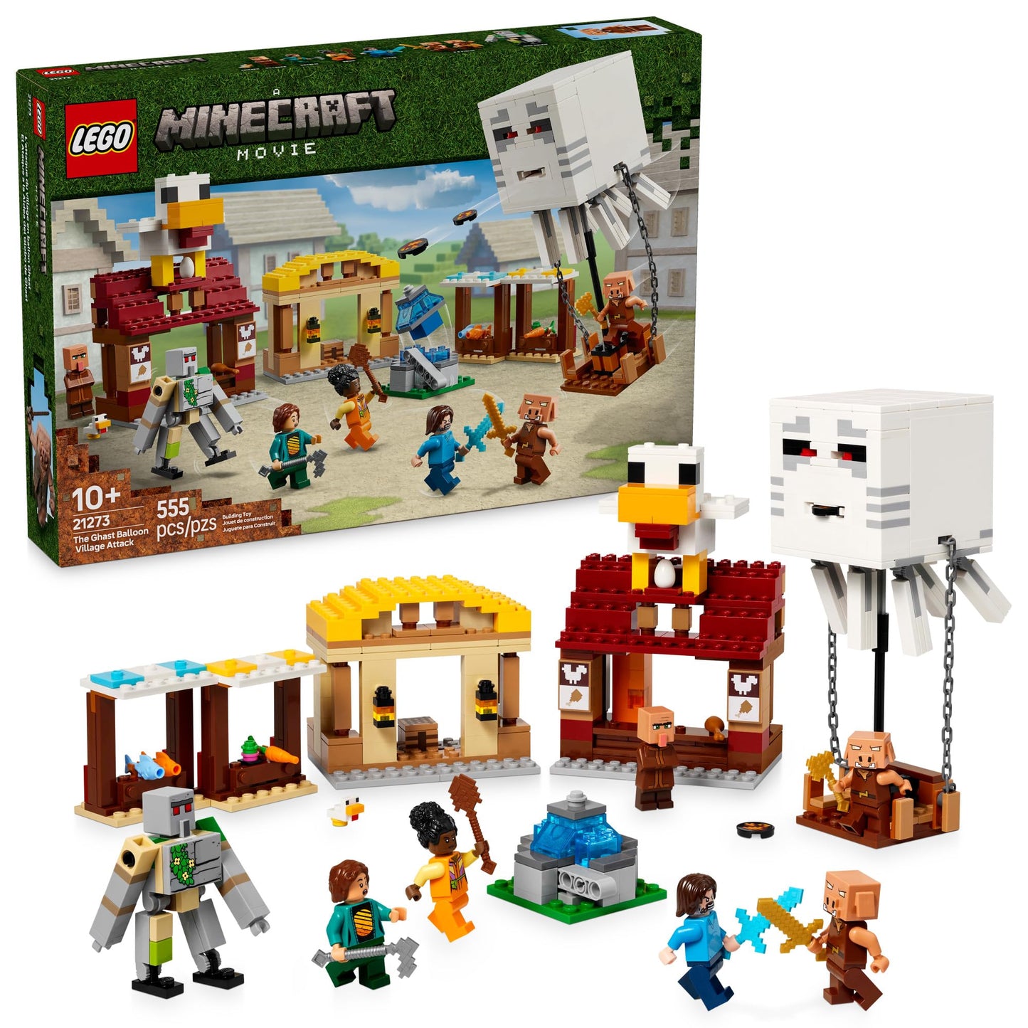 LEGO Minecraft The Ghast Balloon Village Attack- Toy Building Set for Kids, Girls and Boys Ages 10+ - Includes Steve, Natalie, and Dawn Minifigures - Birthday Gift Idea - 21273 LEGO