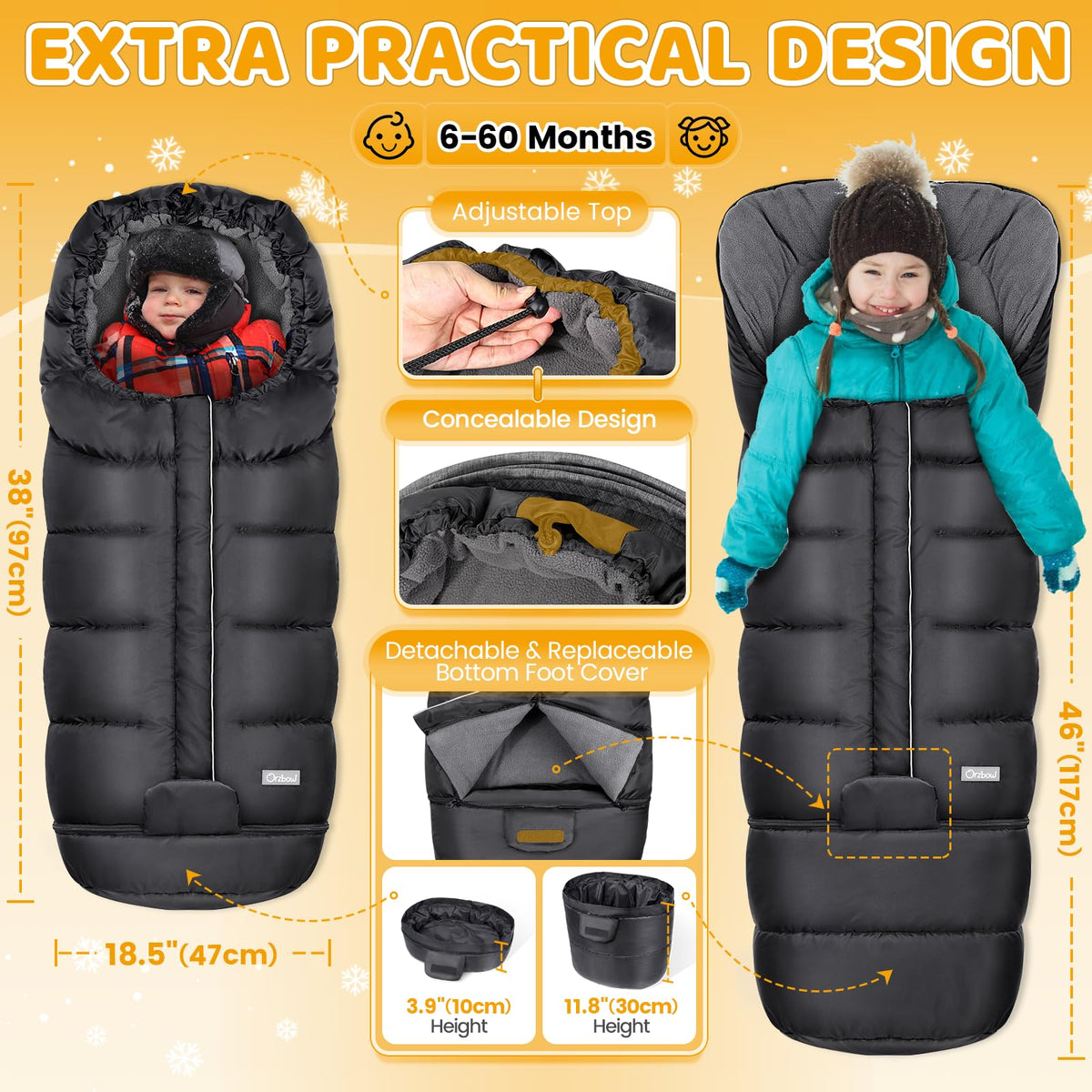 Orzbow Stroller Bunting Bag with Extended Footmuff, Weather-Proof, Warm 🍁 All In One Marketplace Canada