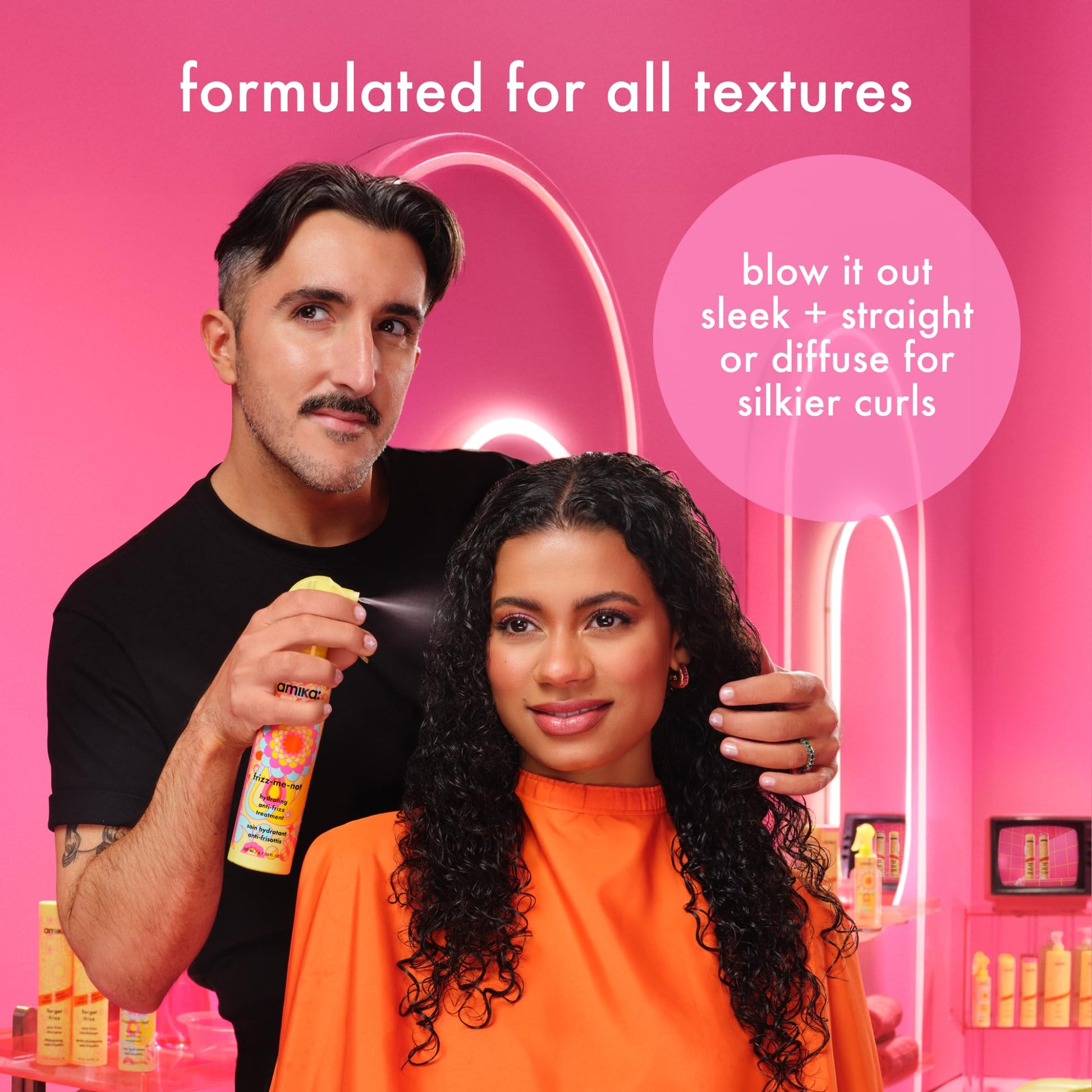 amika frizz-me-not hydrating anti-frizz treatment, 60ml | lightweight hydrating spray for medium to thick coarse hair types 2a-4c, humidity + heat protection, smooth frizz for up to 3 days Amika