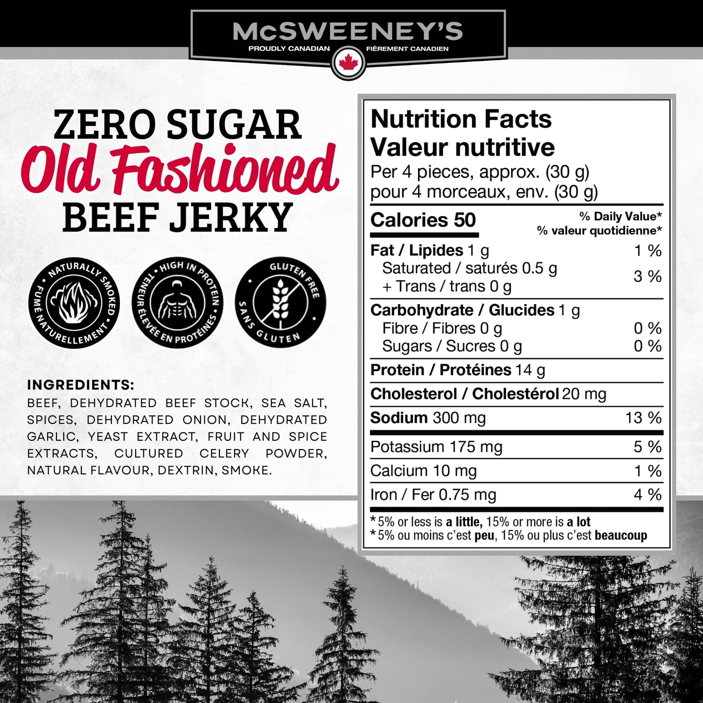 McSweeney's Zero Sugar Old Fashioned Beef Jerky – 100% Canadian, High Protein, Keto Friendly, 70g (Pack of 12)