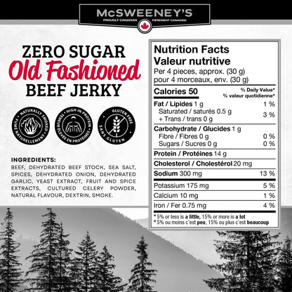 McSweeney's Zero Sugar Old Fashioned Beef Jerky – 100% Canadian, High Protein, Keto Friendly, 70g (Pack of 12)