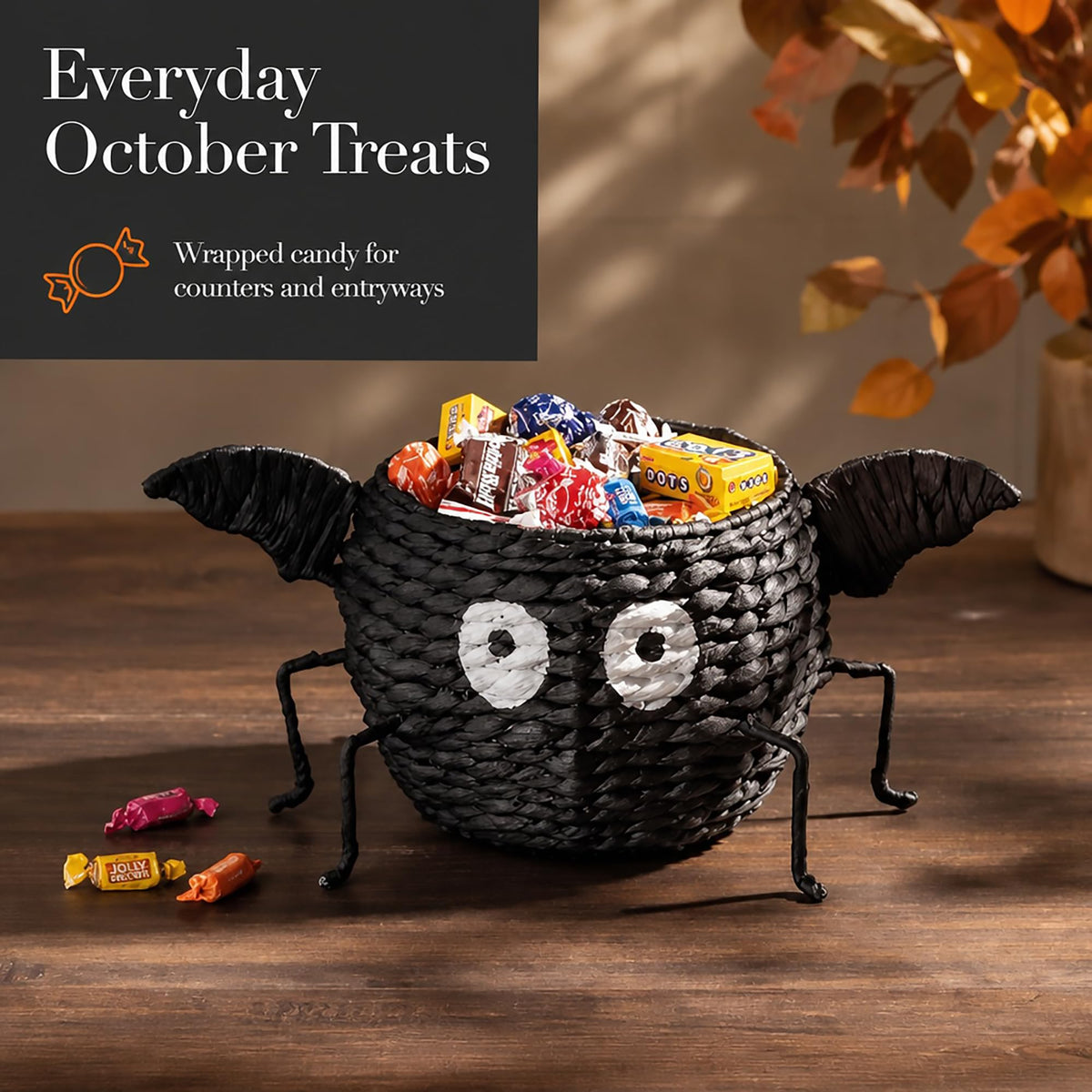 Bol à bonbons Halloween chauve-souris Mud Pie, bol de service sur pied en jacinthe