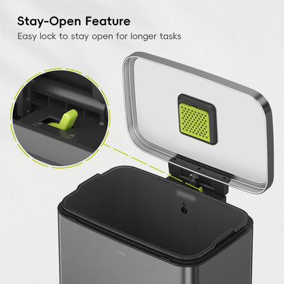 EKO Madison Gunmetal Steel 50 Liter/13.2 Gallon Step Trash Can with Inner Liner - Fingerprint Resistant Finish EKO