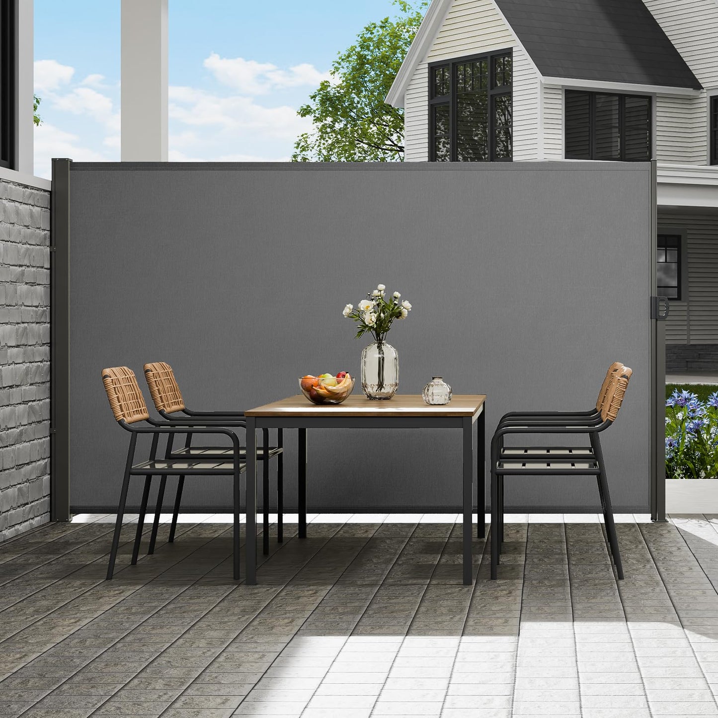 VEVOR Retractable Side Awning, 71''x 138'' Outdoor Privacy Screen, 180g Polyester Water-Proof Retractable Patio Screen, UV 30+ Room Divider Wind Screen for Patio, Backyard, Balcony, Gray VEVOR