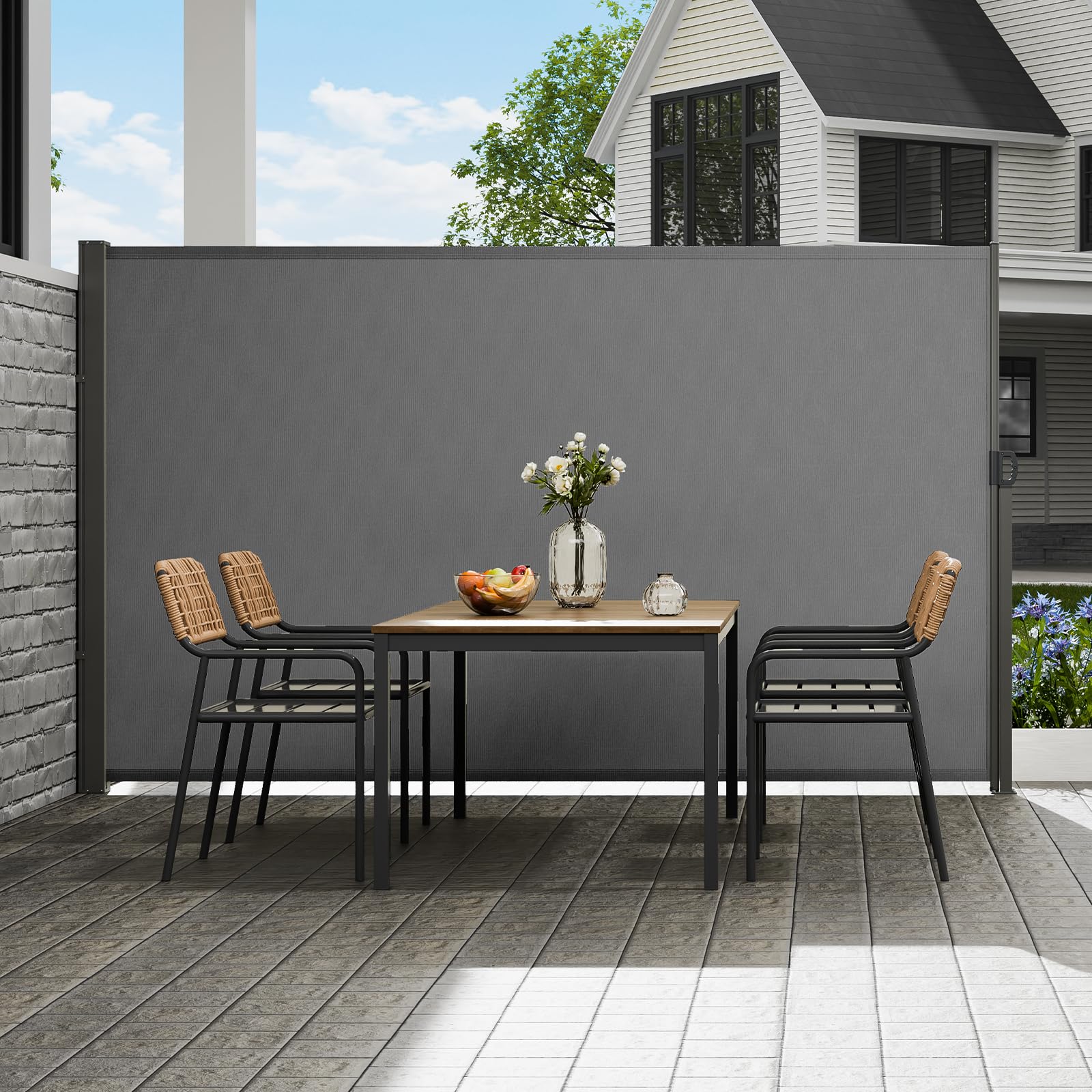 VEVOR Retractable Side Awning, 71''x 138'' Outdoor Privacy Screen, 180g Polyester Water-Proof Retractable Patio Screen, UV 30+ Room Divider Wind Screen for Patio, Backyard, Balcony, Gray VEVOR