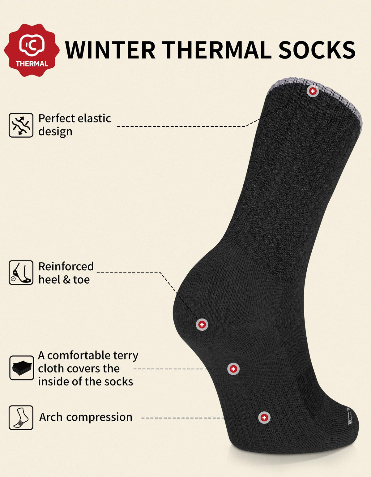 CLOSEMATE Mens Thermal Crew Socks, Warm for Winter Work Boots, 5 Pairs 🍁 All In One Marketplace Canada