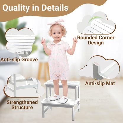 COSYLAND Bamboo Step Stool, Two Step Stools Toddler 300 lbs Capacity with Safety Non-Slip Pads, Bamboo Step Stool for Bathroom, Kitchen Dual Height Step Stools for Kids (White) 🍁 All In One Marketplace Canada