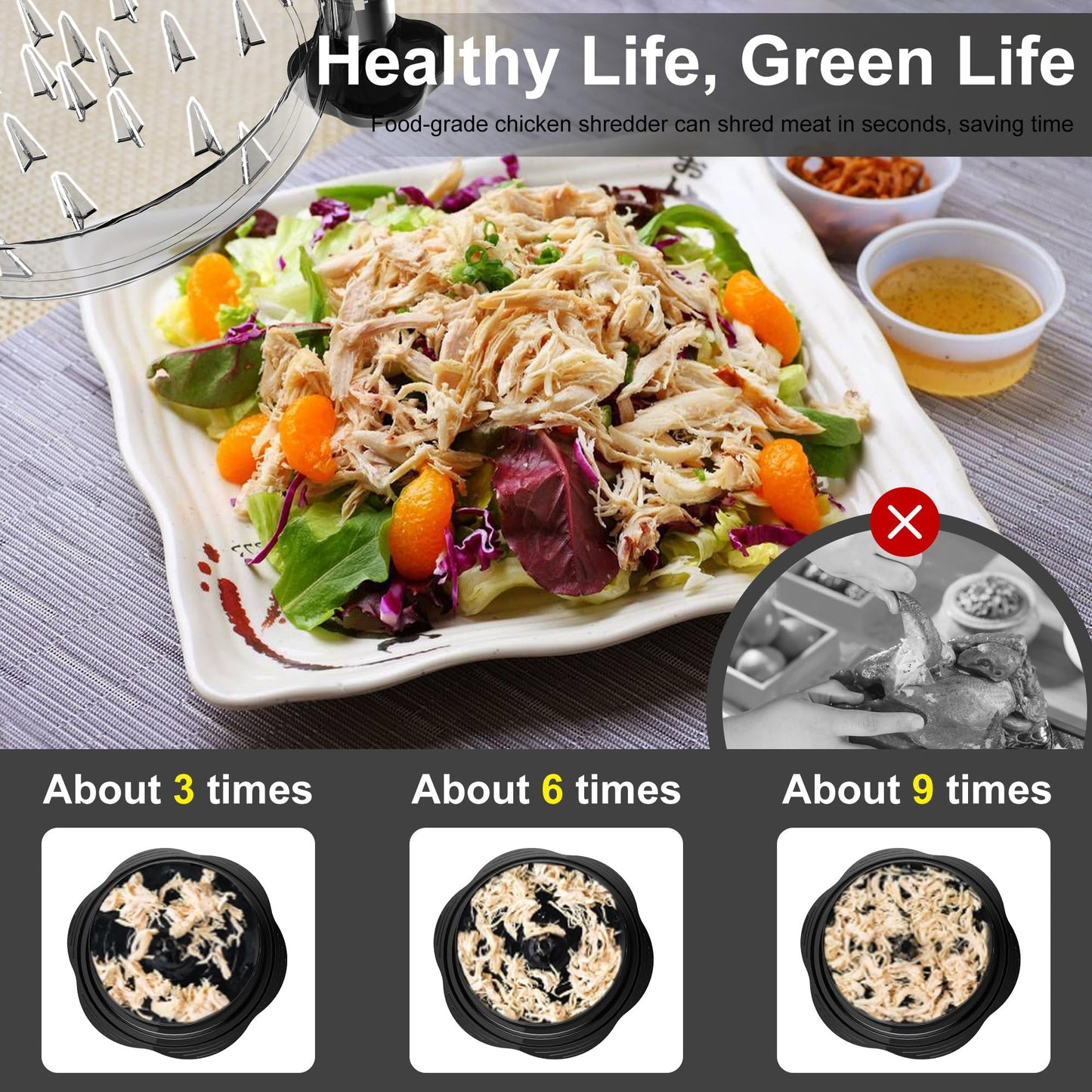 Chicken Shredder Tool Twist Large Chicken Breast Shredder with Brush&Fork, Visible Meat Shredder Machine, Strong Anti-Slip Strip, Ergonomic Handle, BPA Free, Suitable for Pork Beef Chicken (Black) - Available at All In One Marketplace Canada
