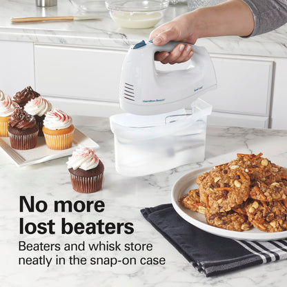 Hamilton Beach 6-Speed Electric Hand Mixer for Baking, 250W, QuickBurst, Snap-On Storage Case, Traditional Beaters & Whisk, White (62682G) - Available at All In One Marketplace Canada