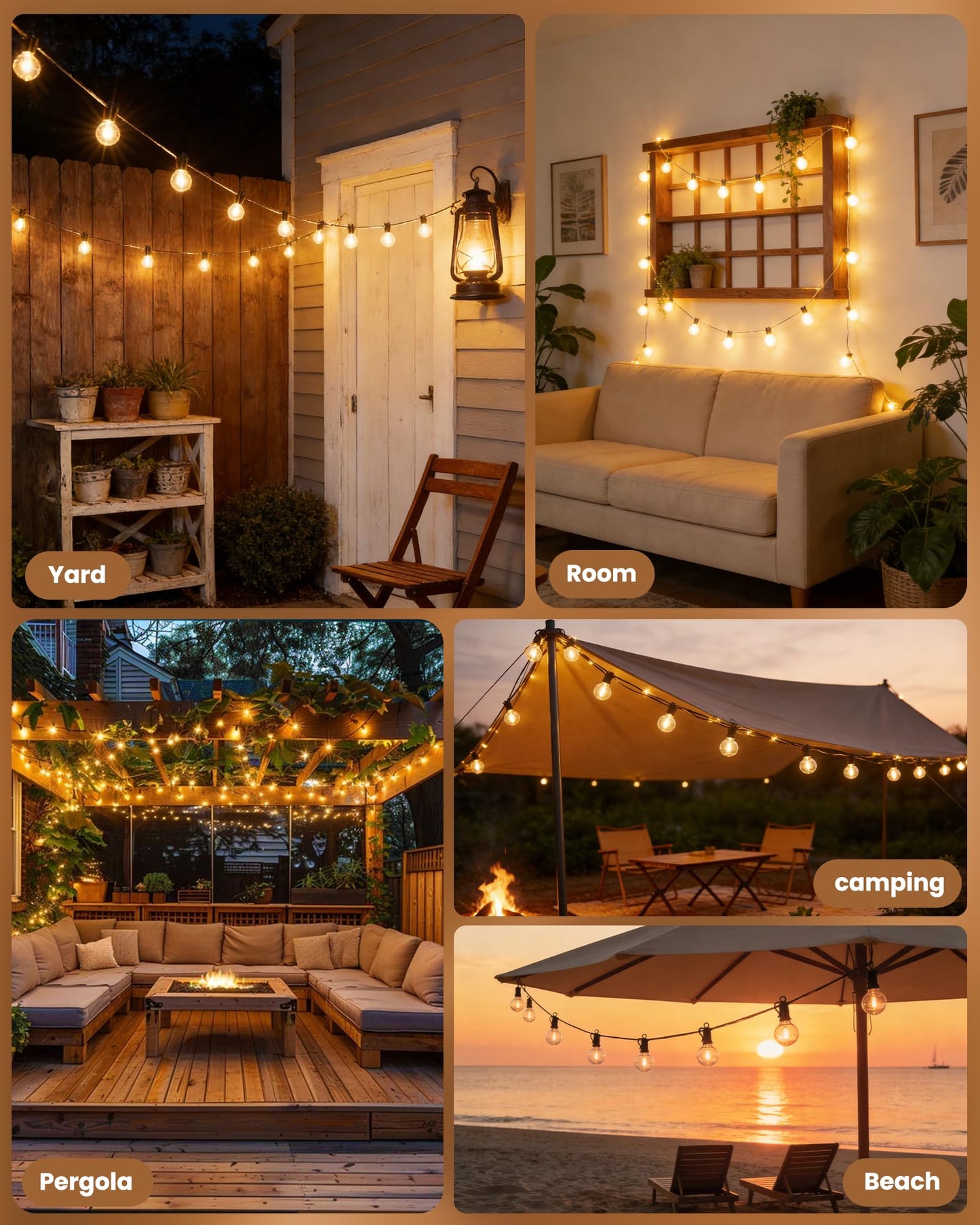 Outdoor String Lights 25 Feet G40 Globe LEDs Patio Lights with 13 Edison LED Bulbs(1 Spare), Waterproof Connectable Hanging Light for Backyard Porch Balcony Party Decor, E12 Socket Base, Black