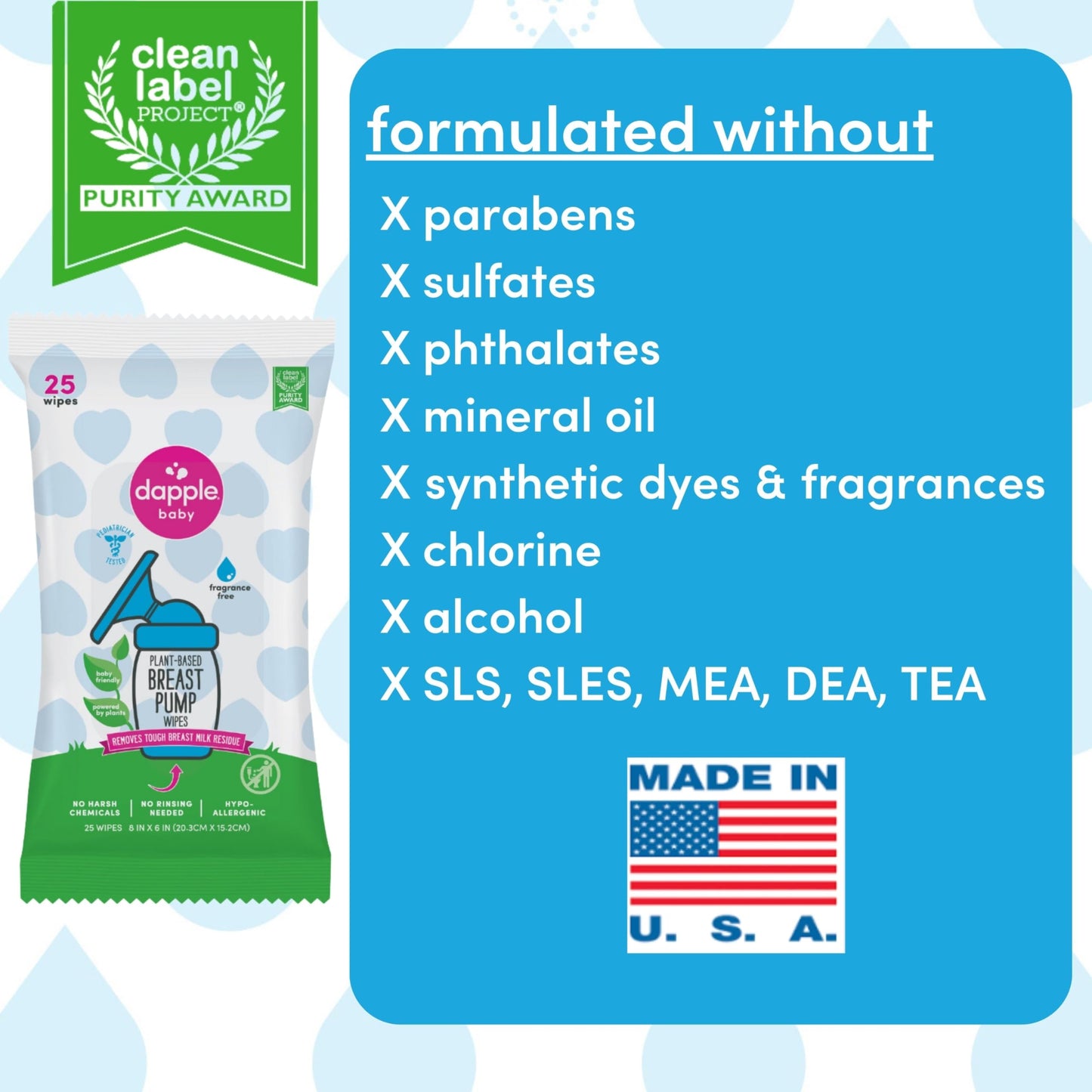 Dapple Baby - Breast Pump Wipes, Fragrance Free, 25 Count (Pack of 3) 🍁 All In One Marketplace Canada