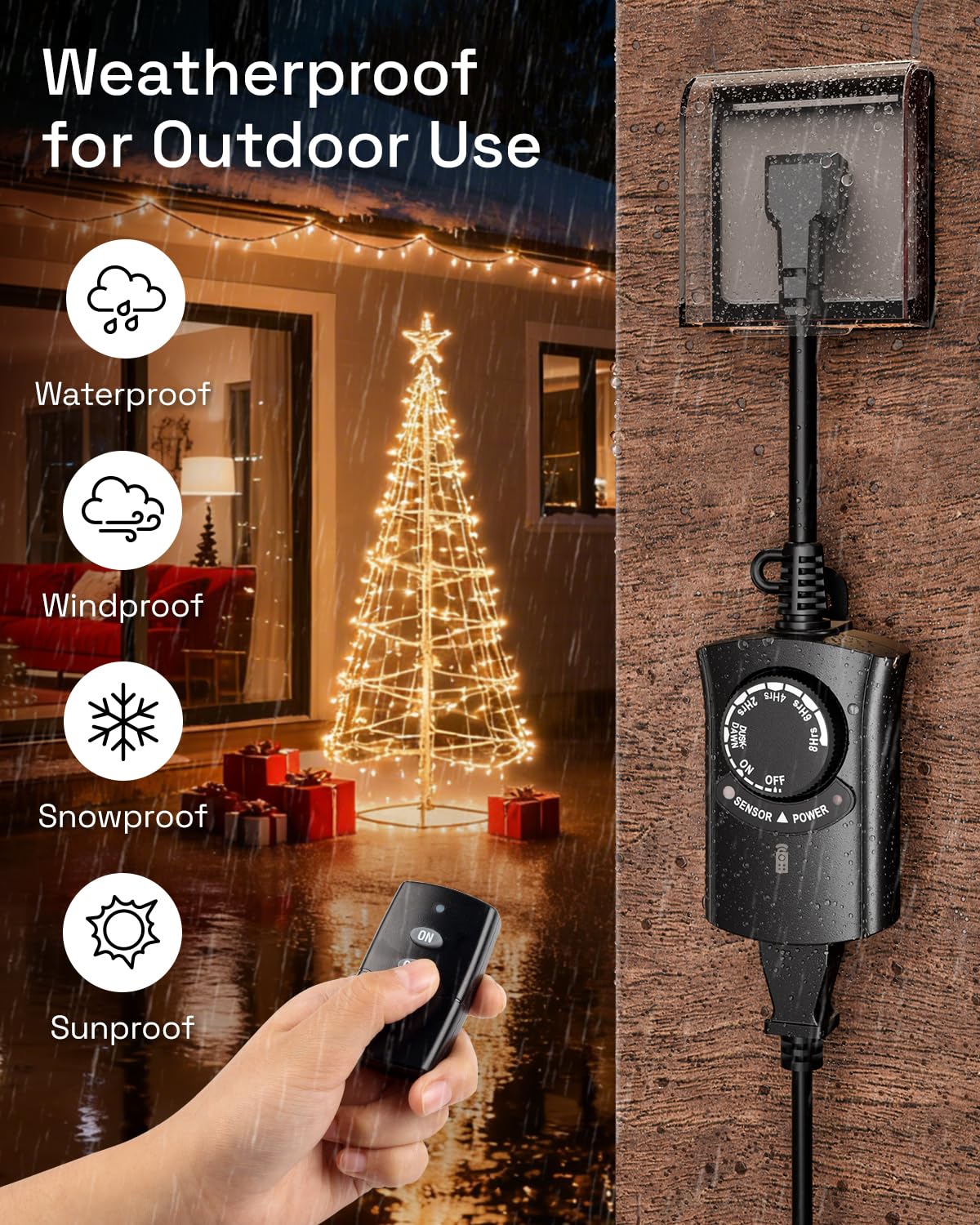 HBN Outdoor Light Timer Waterproof, Weatherproof Photocell Dusk to Dawn Light Sensor Timer with Remote Control, 2/4/6/8 Countdown Timer, 1 Grounded Outlet for Christmas Lights，1875W 15A 1/2HP 🍁 All In One Marketplace Canada