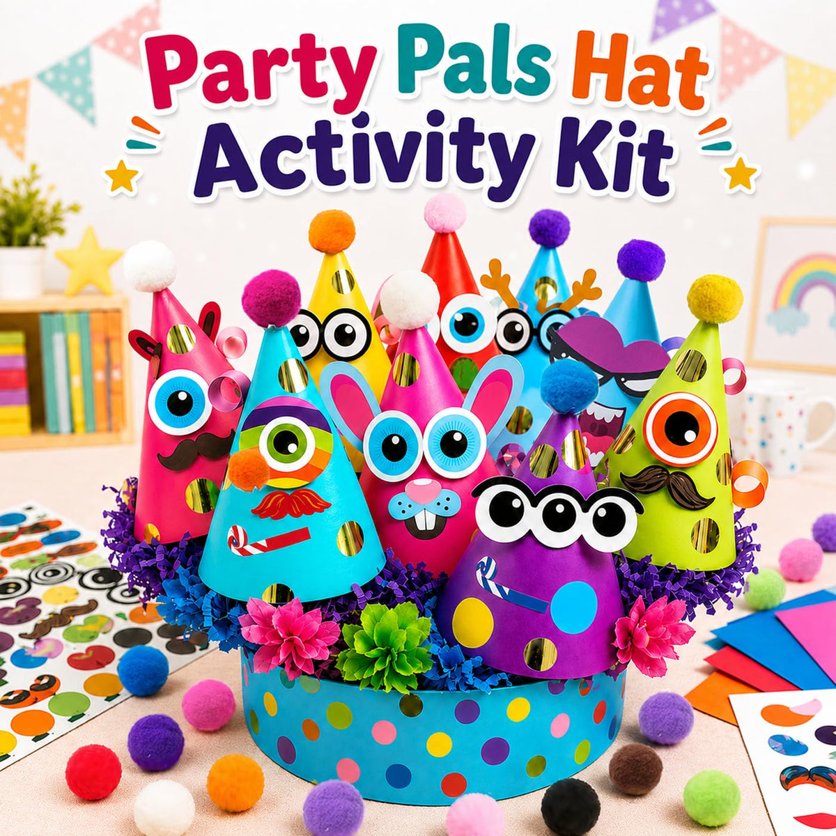 24 Pcs Party Hats Birthday Activity Kit with Stickers. Kids Fun Arts & Crafts, Party Favor, Game Supplies, Christmas Decors 🍁 All In One Marketplace Canada