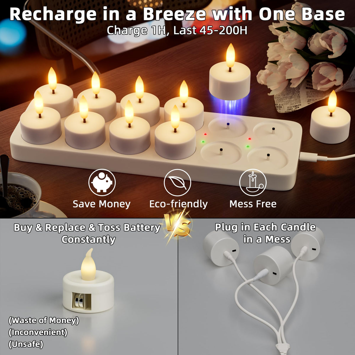 Rechargeable Flameless Tea Lights Candle with Charging Station Remote 12Pcs 🍁 All In One Marketplace Canada