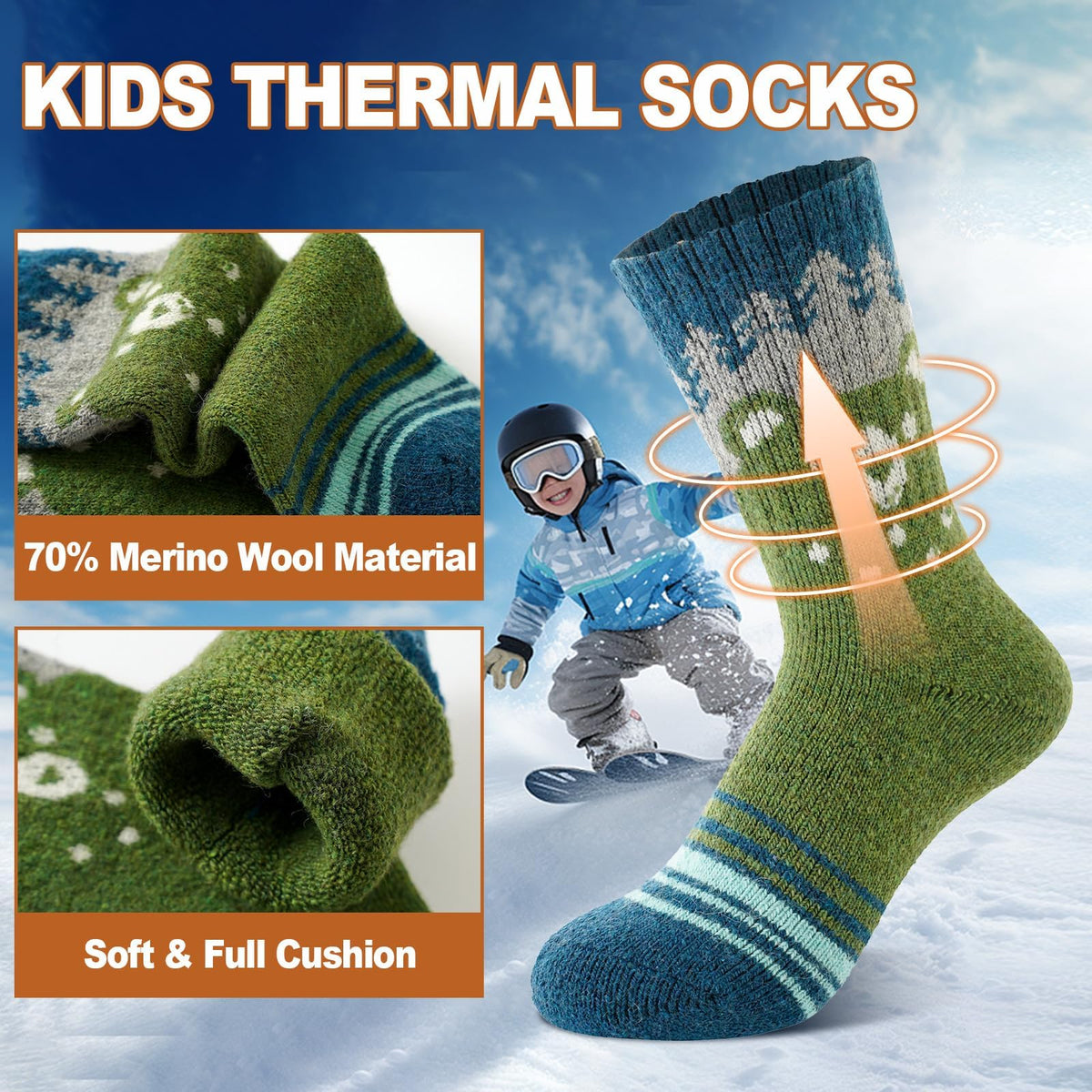 Kids Merino Wool Hiking Socks,Winter Warm Thermal Ski Socks for Boys Girls 🍁 All In One Marketplace Canada