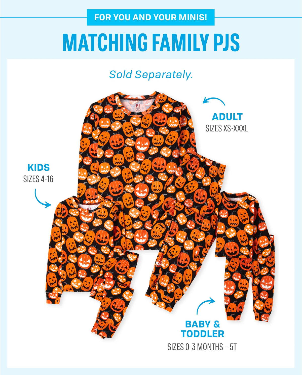 The Children's Place, ensemble de pyjamas assortis pour la famille, Halloween, coton, motif citrouilles, 14 ans
