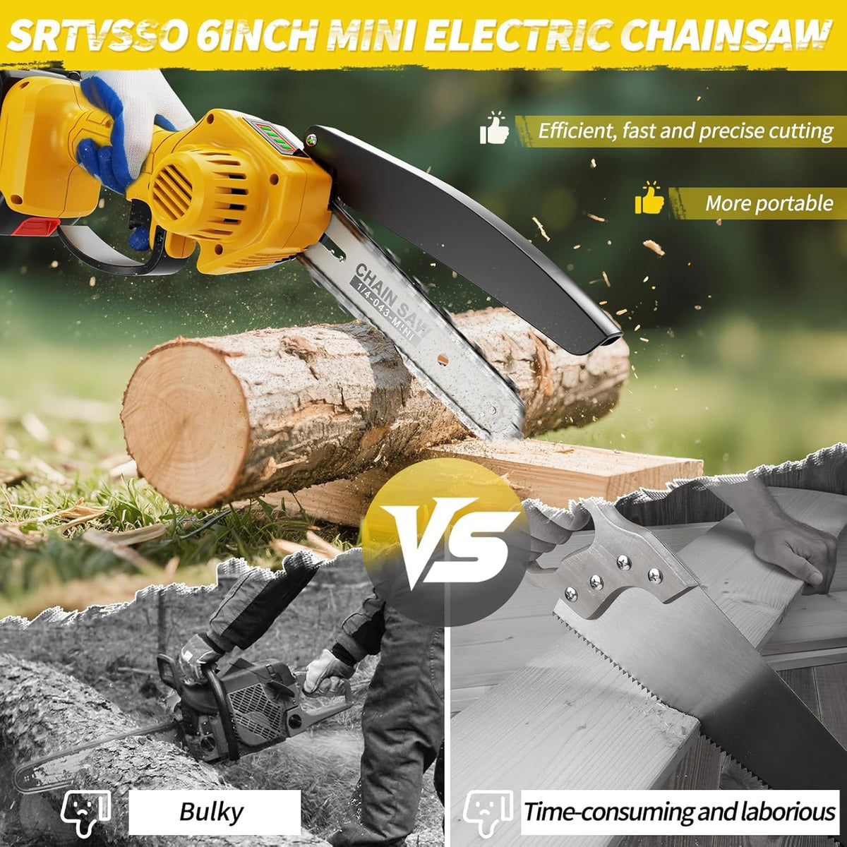 Mini Chainsaw Cordless,6 Inch Handheld Electric Power Chain Saw with Power Display, for Trees Branches Trimming,Wood Cutting, Holiday Gifts for Men, Fathers & Gardening Enthusiasts 🍁 All In One Marketplace Canada