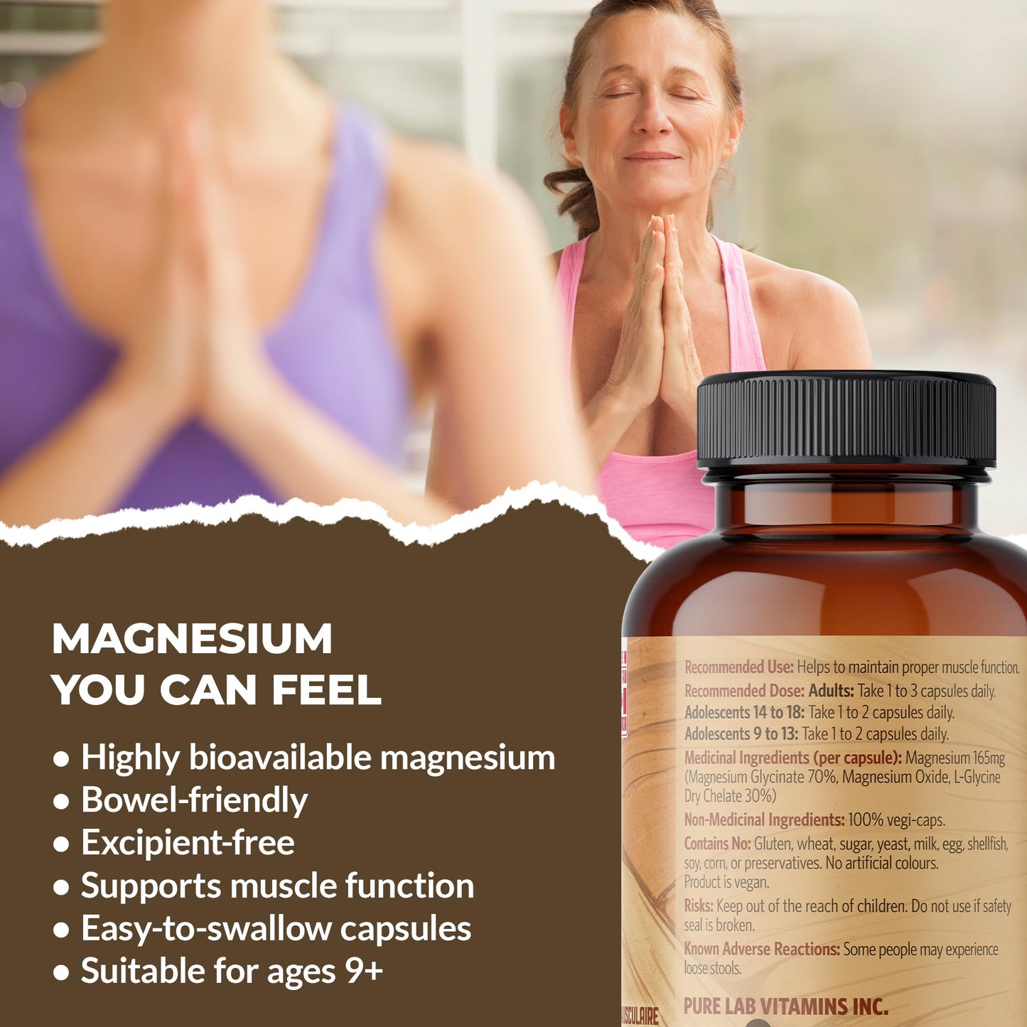 Pure Lab Vitamins Magnesium Glycinate 165mg – 120 vegicaps - Supports Muscle Function - Available at All In One Marketplace Canada