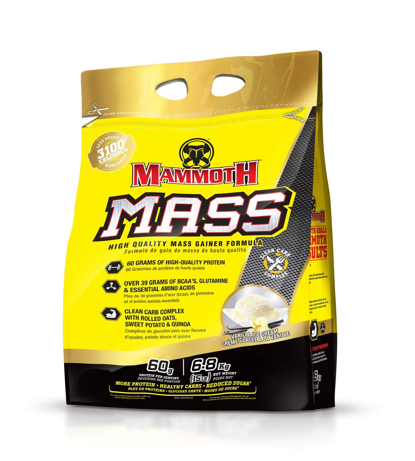 MAMMOTH MASS Weight Gainer Protein Powder - High Calorie Muscle Building Shake, Vanilla, 15 lb