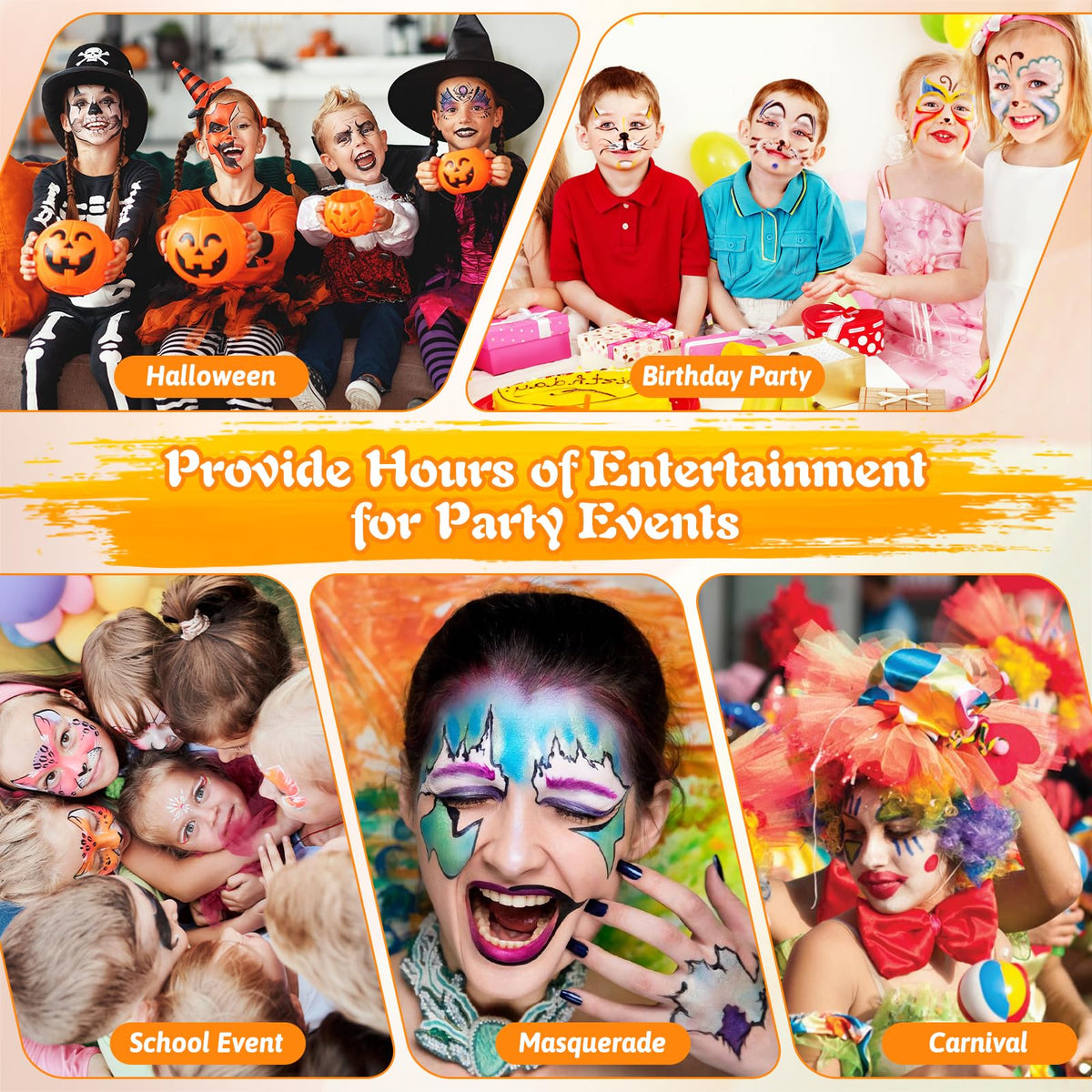 Face Painting Kit for Kid Adult, 12x10gm Split Cake FacePaint Palette WaterBased Paint With Stencil Brush Glitter Crayon, Professional Face Body Paint Set for Party Birthday Halloween Christmas Makeup 🍁 All In One Marketplace Canada