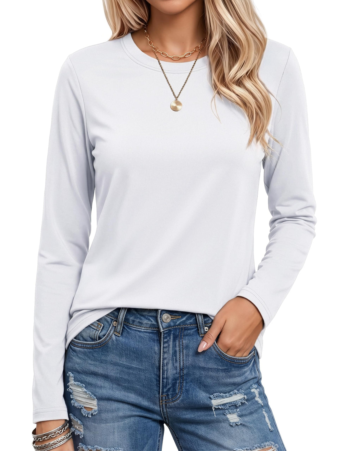 MAGCOMSEN Womens Long Sleeve Shirts Fall Clothes Basic Cotton Top White M 🍁 All In One Marketplace Canada