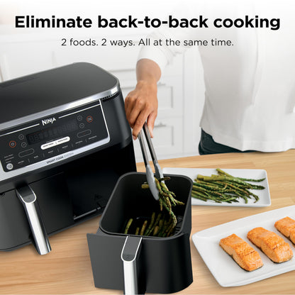 Ninja Foodi 10 QT 6-in-1 DualZone Smart XL Air Fryer, 2 Independent 5QT Baskets, Smart Cook Thermometer, Match Cook, Smart Finish, Air Fry, Roast, Bake, Dehydrate, Reheat, Grey, DZ550 - Available at All In One Marketplace Canada