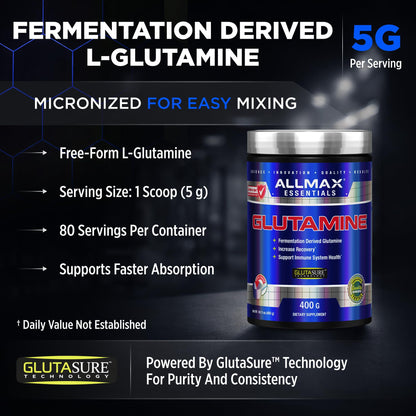 ALLMAX L-Glutamine Powder, Fermented, Unflavored, 400 g ALLMAX