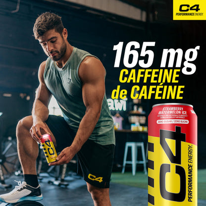 Cellucor C4 Performance Energy Drink, Strawberry Watermelon, Carbonated Sugar Free Drink with no Artificial Colours or Dyes, 473mL, 12 count