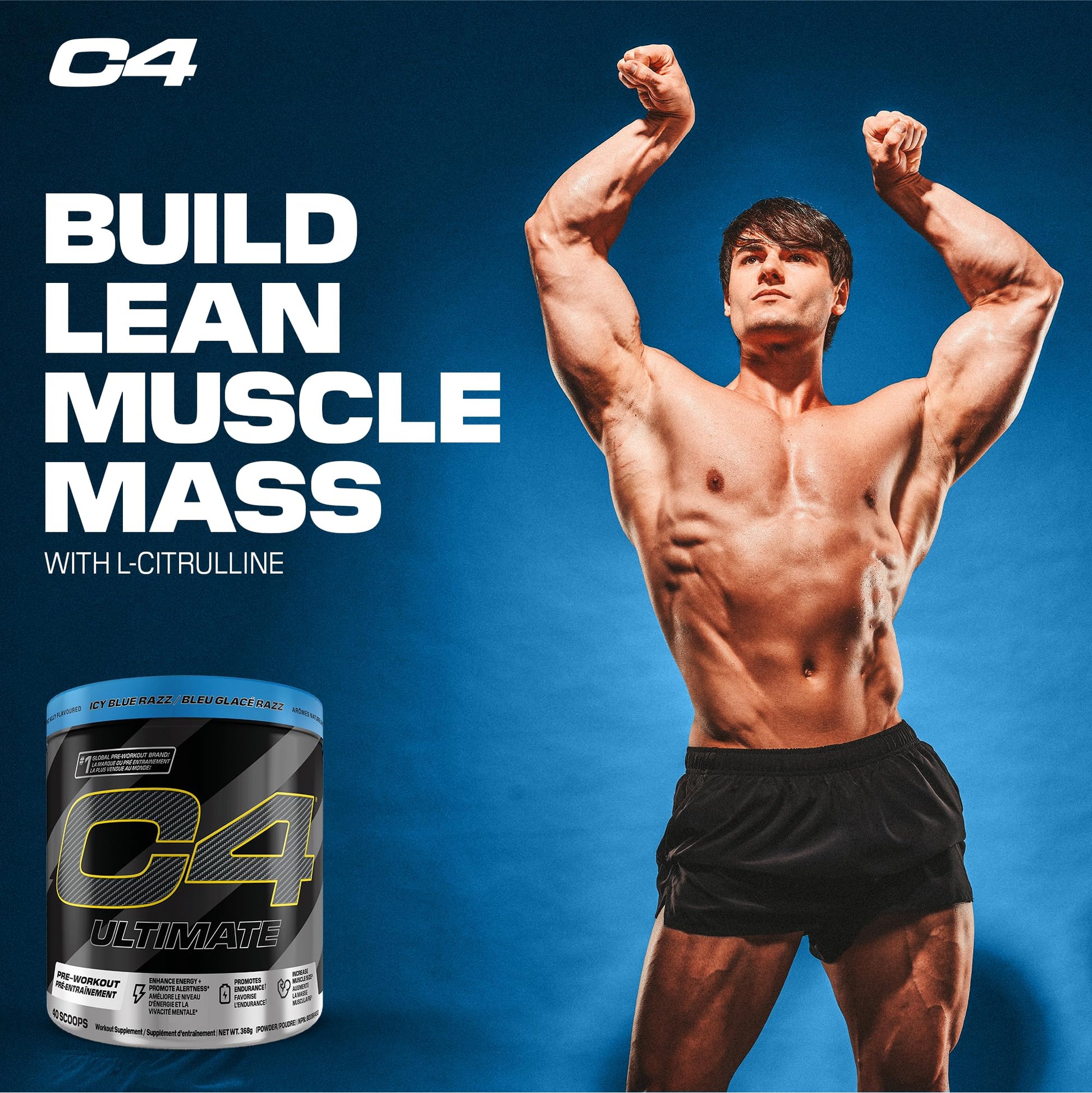Cellucor C4 Ultimate Pre Workout Powder - Sugar Free Preworkout Energy with 300mg Caffeine and Creatine for Men & Women - Icy Blue Razz, 20 Servings Cellucor