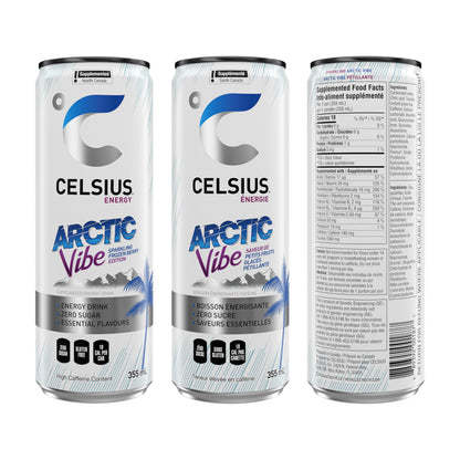 CELSIUS Sparkling Arctic Vibe, Zero Sugar Energy Drink, 355ml (Pack of 12)