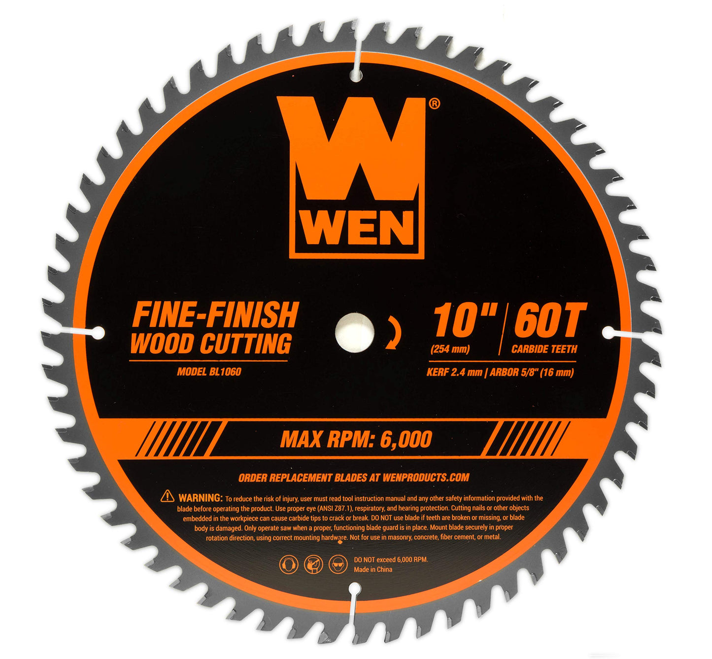 WEN BL1060 10-Inch 60-Tooth Fine-Finish Professional Woodworking Saw Blade for Miter Saws and Table Saws, Silver,Pack of one WEN