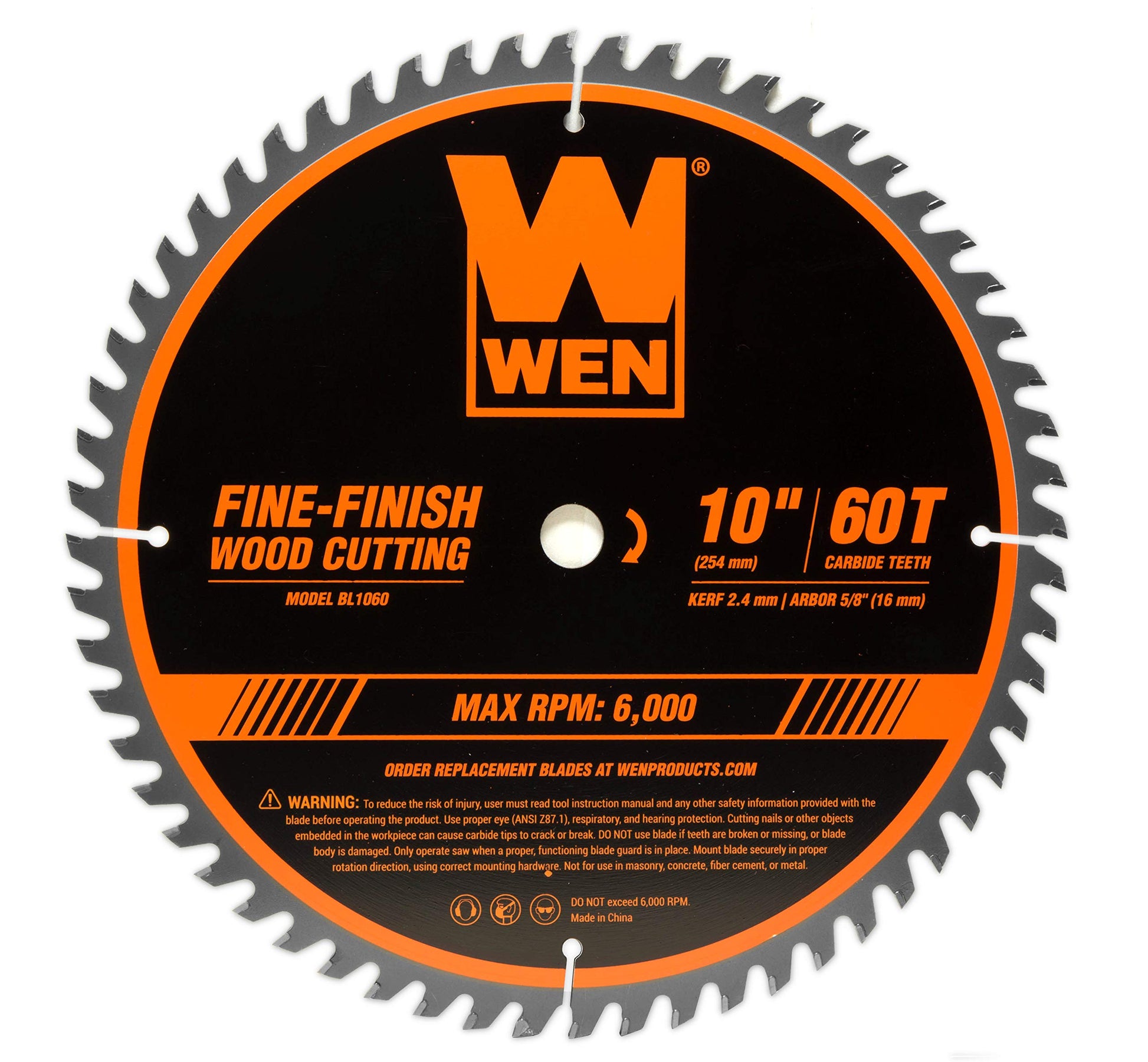WEN BL1060 10-Inch 60-Tooth Fine-Finish Professional Woodworking Saw Blade for Miter Saws and Table Saws, Silver,Pack of one WEN