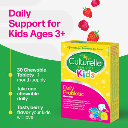 Culturelle Kids Daily Probiotic Chewable for Kids, With 100% Naturally Sourced Lactobacillus GG Strain, Most Clinically Studied Probiotic, Pediatrician Recommended, Berry Flavor, 60 Count Chews 🍁 All In One Marketplace Canada