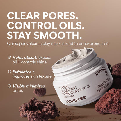 Innisfree Super Volcanic Clay Mask, Premium Korean Skincare with AHA and Natural Clusters for Deep Pore Detox, Gentle Exfoliation, Oil Control innisfree