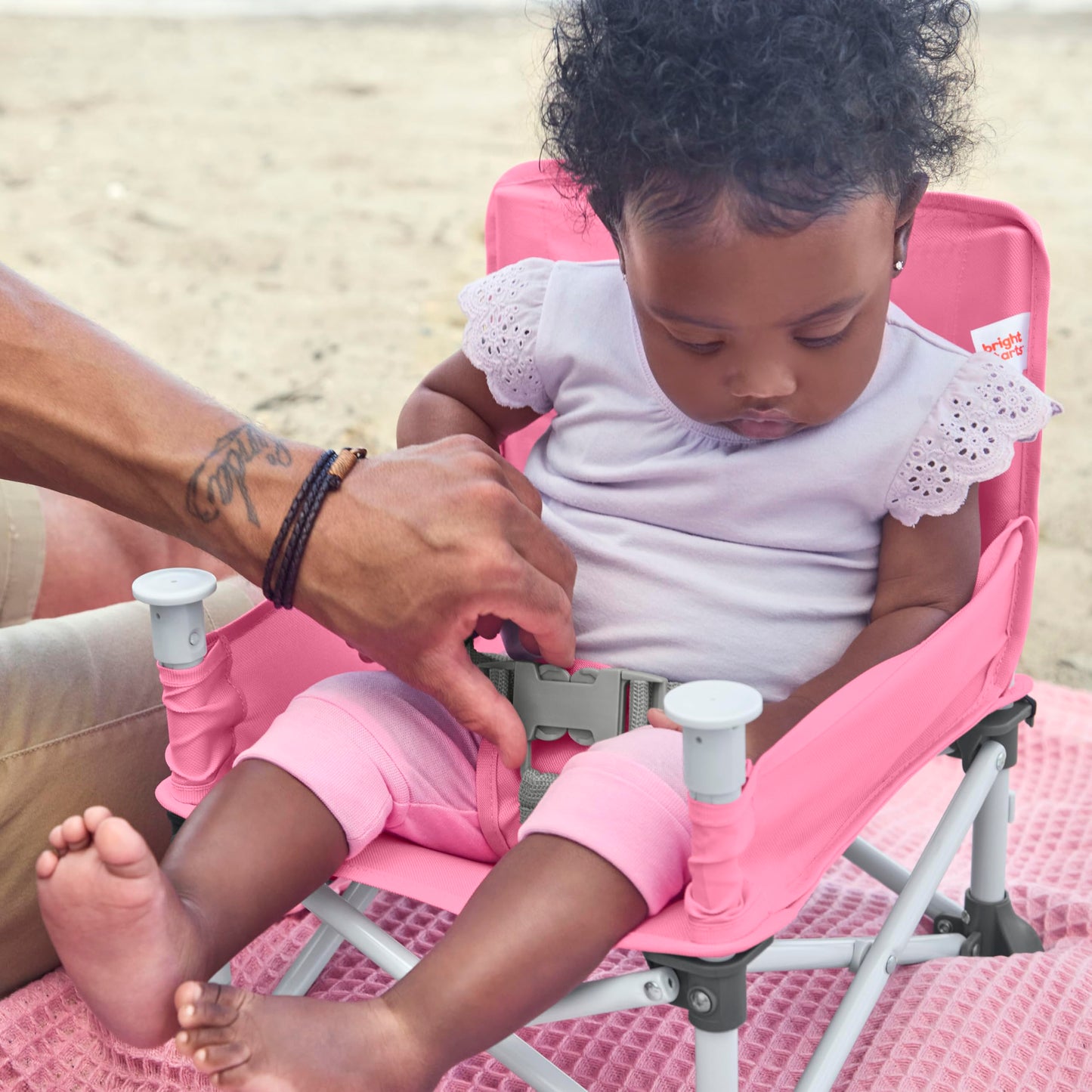 Bright Starts Pop 'N Sit Portable Booster, Indoor/Outdoor Use, Floor Seat with Feeding Tray, Pink, 6 Mos - 3 Yrs