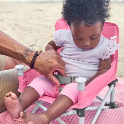Bright Starts Pop 'N Sit Portable Booster, Indoor/Outdoor Use, Floor Seat with Feeding Tray, Pink, 6 Mos - 3 Yrs