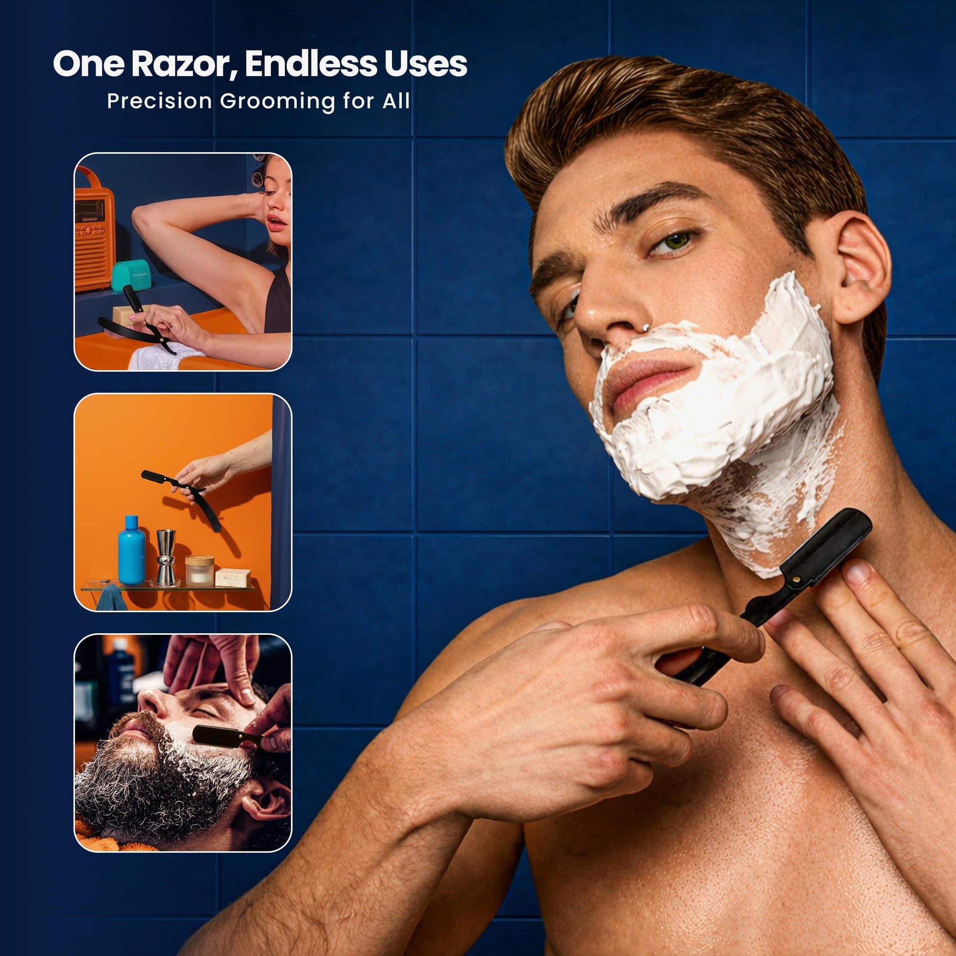 Utopia Care Professional Barber Straight Edge Razor, 100-Pack Razor Blades, Stainless Steel Safety Razor, Barber Shaving Accessories - Black - Available at All In One Marketplace Canada