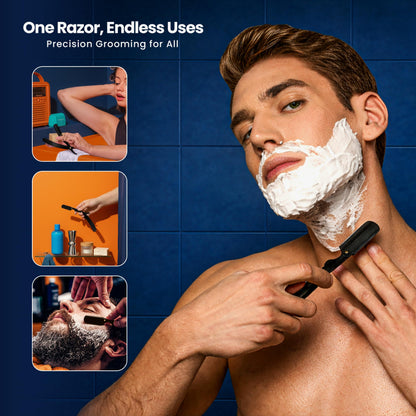 Utopia Care Professional Barber Straight Edge Razor, 100-Pack Razor Blades, Stainless Steel Safety Razor, Barber Shaving Accessories - Black - Available at All In One Marketplace Canada