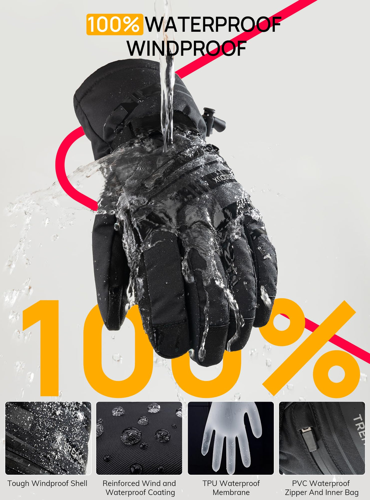 TRENDOUX Winter Gloves Men Women Cold Weather Ski Thermal Mens Gloves Man with Thermohandz Warming Hot Lining Grip Silicone for Motorcycle Adult Skiing Driving Biking Riding Skating - Black L 🍁 All In One Marketplace Canada