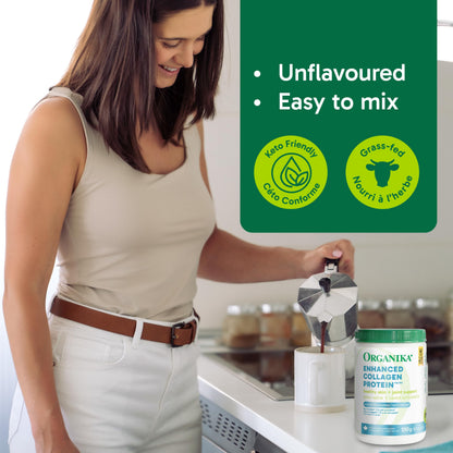 Organika Enhanced Collagen Powder (Type 1 & 3) – 10g Per Serving for Hair, Skin, Nails & Joints – Canadian-Made, Grass-Fed, Non-GMO, 250g