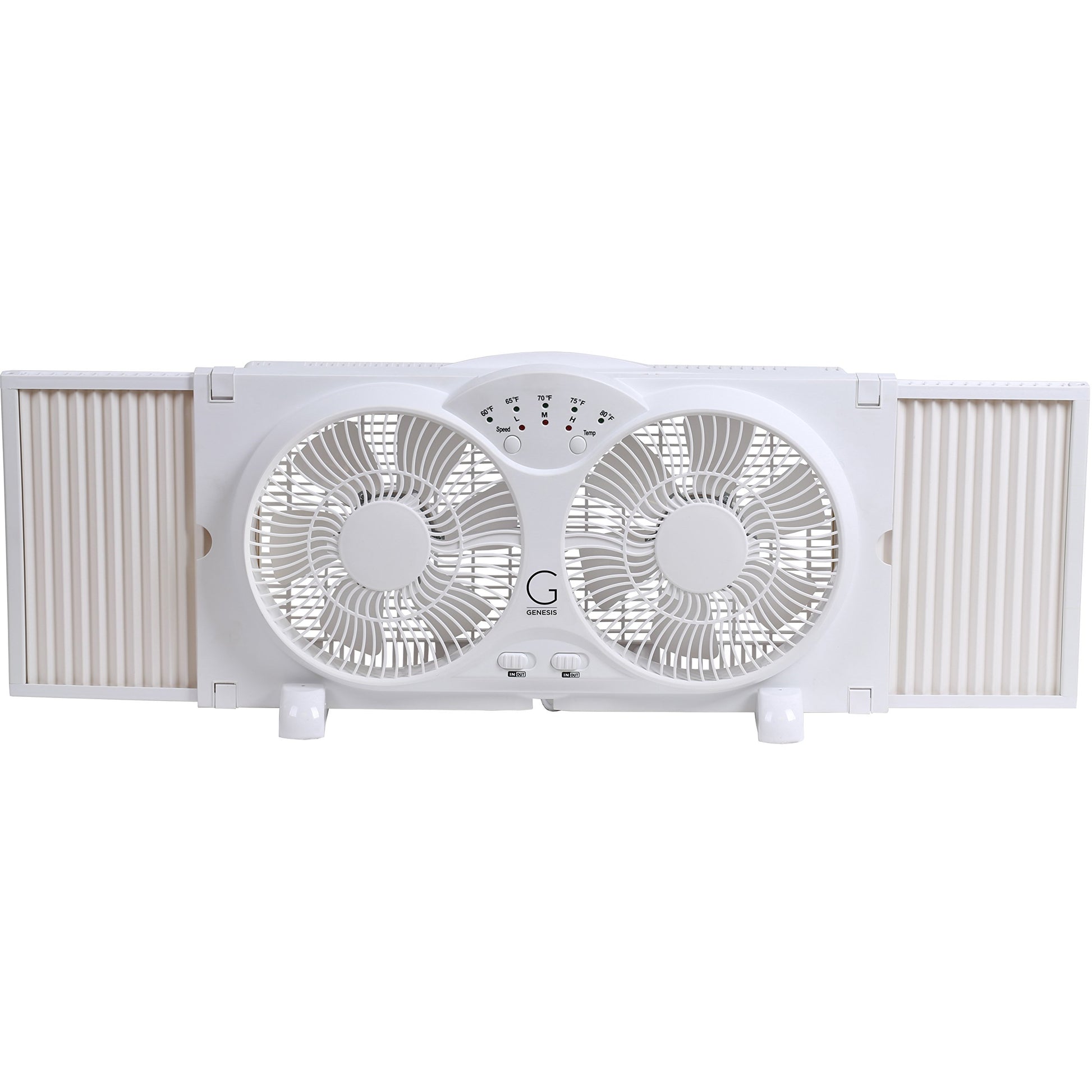 Genesis Twin Fan High Velocity Reversible AirFlow Fan, LED Indicator Lights Adjustable Thermostat & Max Cool Technology, ETL Certified, White (A1WINDOWFAN) Genesis