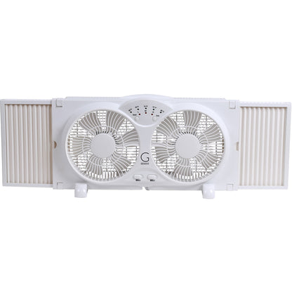 Genesis Twin Fan High Velocity Reversible AirFlow Fan, LED Indicator Lights Adjustable Thermostat & Max Cool Technology, ETL Certified, White (A1WINDOWFAN) Genesis