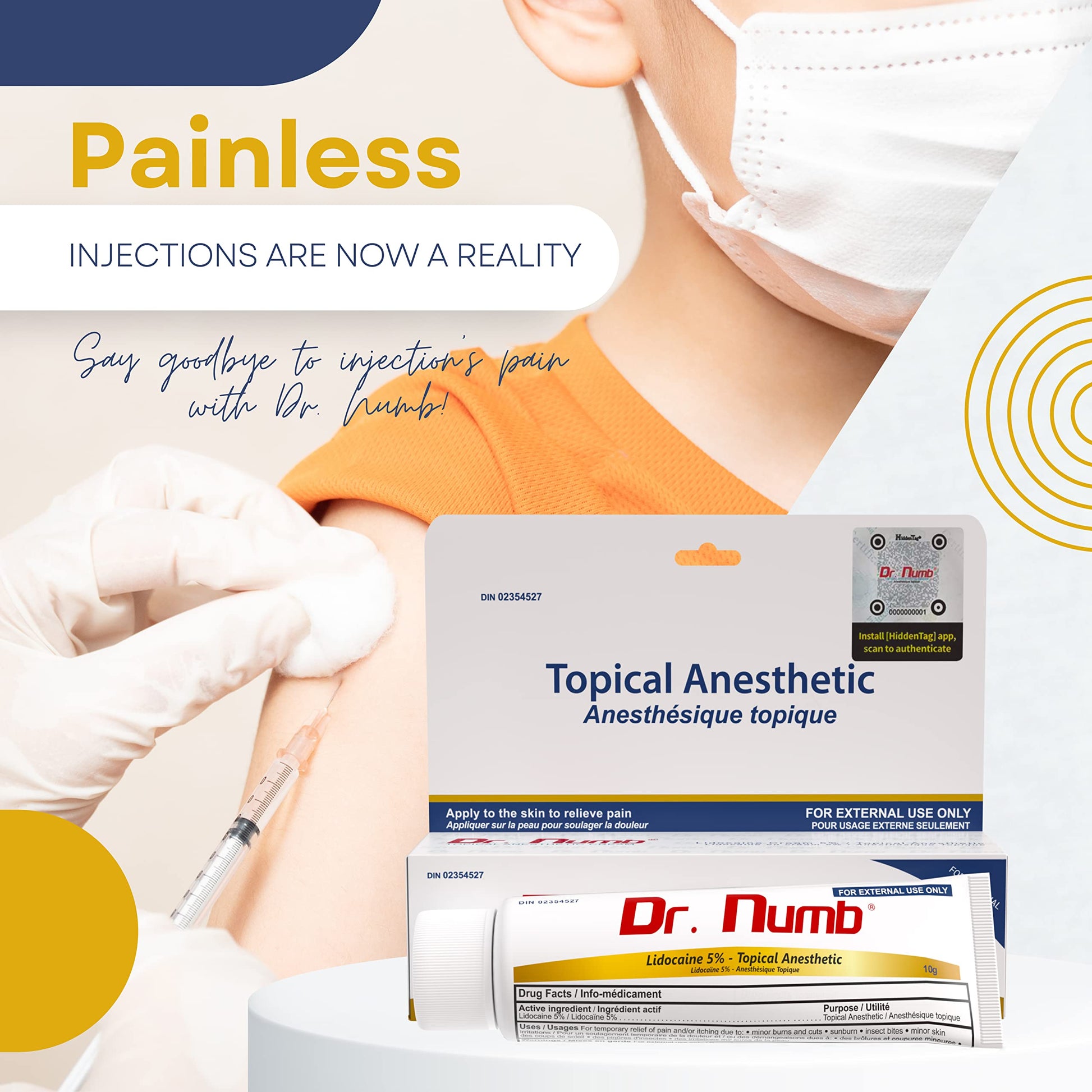 Dr. Numb Tattoo Numbing Cream 5% Lidocaine Topical Anesthetic Fast-Acting Pain Relief Cream for Tattoos, Piercing, Microblading, Microneedling, Waxing - Hemorrhoid Relief - 10 g - Available at All In One Marketplace Canada