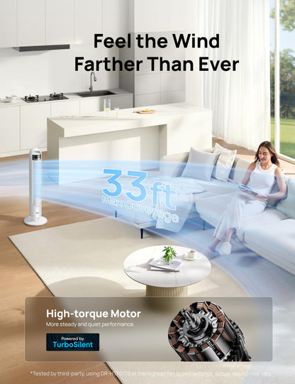 DREO Smart Tower Fan for Bedroom, 90° Oscillating Standing Fans for Room with 4 Speeds, 4 Modes, 25dB Quiet for Sleep, 25ft/s Velocity, 8H Timer, Remote/App/Voice Control for Living Room, Office, Home